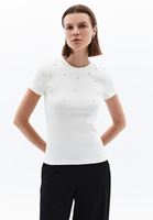 Women Cream Crew Neck Tshirt