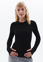 Women Black Crew Neck Tshirt with Long Sleeves