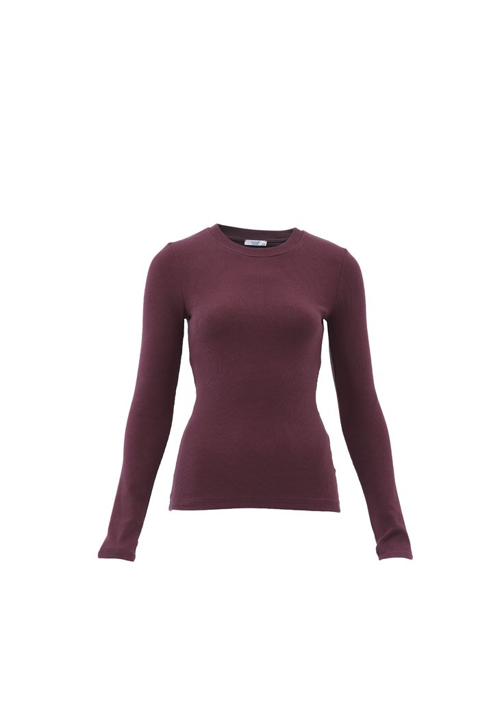 Women Bordeaux Crew Neck Tshirt with Long Sleeves