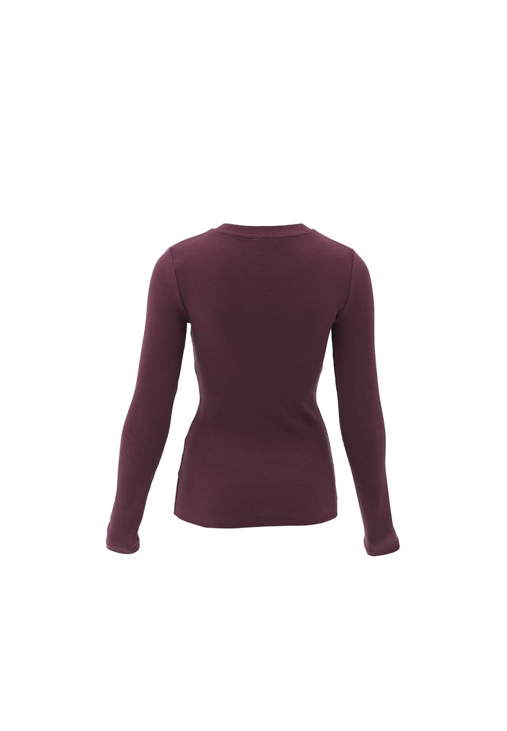 Women Bordeaux Crew Neck Tshirt with Long Sleeves