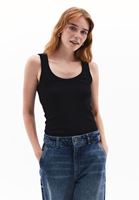 Women Black Cotton Blended Scope Neck Singlet