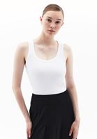 Women White Cotton Blended Scope Neck Singlet