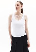 Women White Cotton Blended Scope Neck Singlet