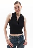 Women Black Polo Neck Singlet