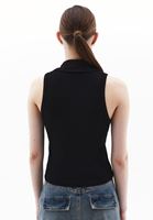 Women Black Polo Neck Singlet