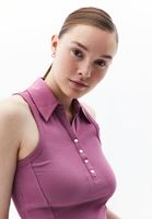 Women Purple Polo Neck Singlet