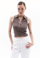 Women Brown Polo Neck Singlet