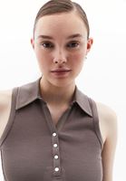 Women Brown Polo Neck Singlet