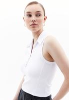 Women White Polo Neck Singlet