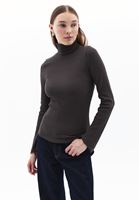 Women Brown Turtle Neck Tshirt with Long Sleeves