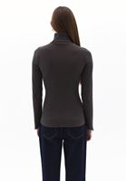 Women Brown Turtle Neck Tshirt with Long Sleeves