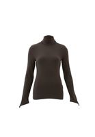 Women Brown Turtle Neck Tshirt with Long Sleeves