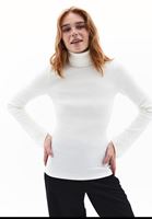 Women Cream Turtle Neck Tshirt with Long Sleeves