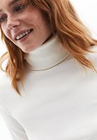 Women Cream Turtle Neck Tshirt with Long Sleeves