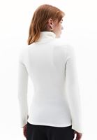 Women Cream Turtle Neck Tshirt with Long Sleeves