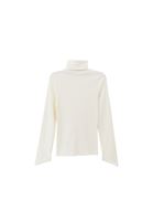 Women Cream Turtle Neck Tshirt with Long Sleeves