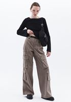 Women Brown High Rise Wide Leg Cargo Pants