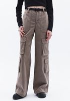 Women Brown High Rise Wide Leg Cargo Pants