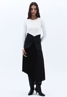 Women Black High Rise Assymetrical Cut Midi Skirt