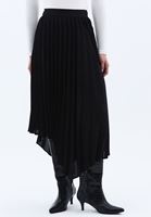 Women Black High Rise Assymetrical Cut Midi Skirt