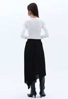 Women Black High Rise Assymetrical Cut Midi Skirt