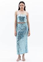 Women Blue Ultra High Rise Sequin Skirt