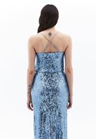 Women Blue Sequin Crop Singlet