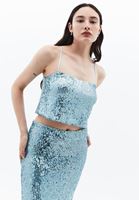 Women Blue Sequin Crop Singlet