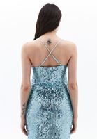 Women Blue Sequin Crop Singlet