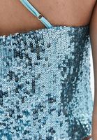 Women Blue Sequin Crop Singlet