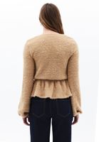 Women Brown Double Breasted Blouse with Puff Sleeves