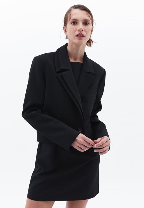 Crop Blazer Ceket ve Elbise Kombini