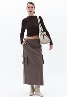 Women Brown Mid Rise Skirt with Cargo Pockets