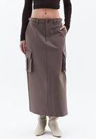 Women Brown Mid Rise Skirt with Cargo Pockets