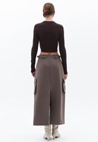 Women Brown Mid Rise Skirt with Cargo Pockets