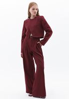 Bayan Kırmızı Kemerli Wide-Leg Pantolon