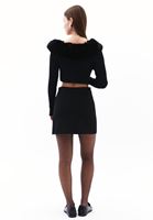 Women Black High Rise Skirt with Slit Detail