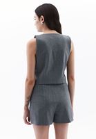 Women Grey Crop Waistcoat with Buttons