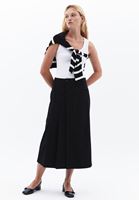 Women Black High Rise Pleated Midi Skirt