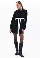 Women Black Mini Dress with Ribbon Detail