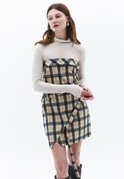 Women Mixed Strapless Dress with Belt Detail