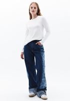 Bayan Mavi Kadife Detaylı Straight-Fit Pantolon