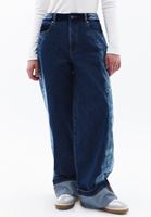 Bayan Mavi Kadife Detaylı Straight-Fit Pantolon