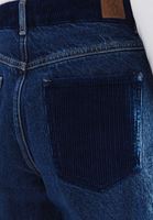 Bayan Mavi Kadife Detaylı Straight-Fit Pantolon