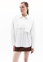 Women Cream Poplin Shirt with Pocket Detail