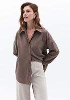 Women Brown Oversize Shirt with Pocket