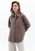 Women Brown Oversize Shirt with Pocket