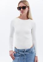 Women Cream Crew Neck Bodysuit