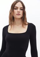 Women Black Bodysuit With Square Neck