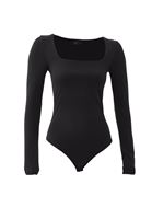 Women Black Bodysuit With Square Neck